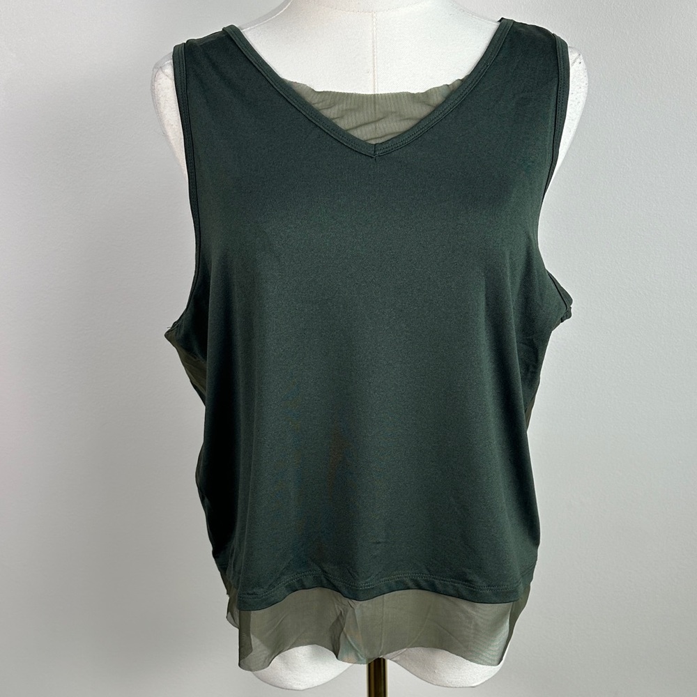 Zyia Lightweight Breathable Mesh Trim Workout Gym Running Tank Top Olive Green L